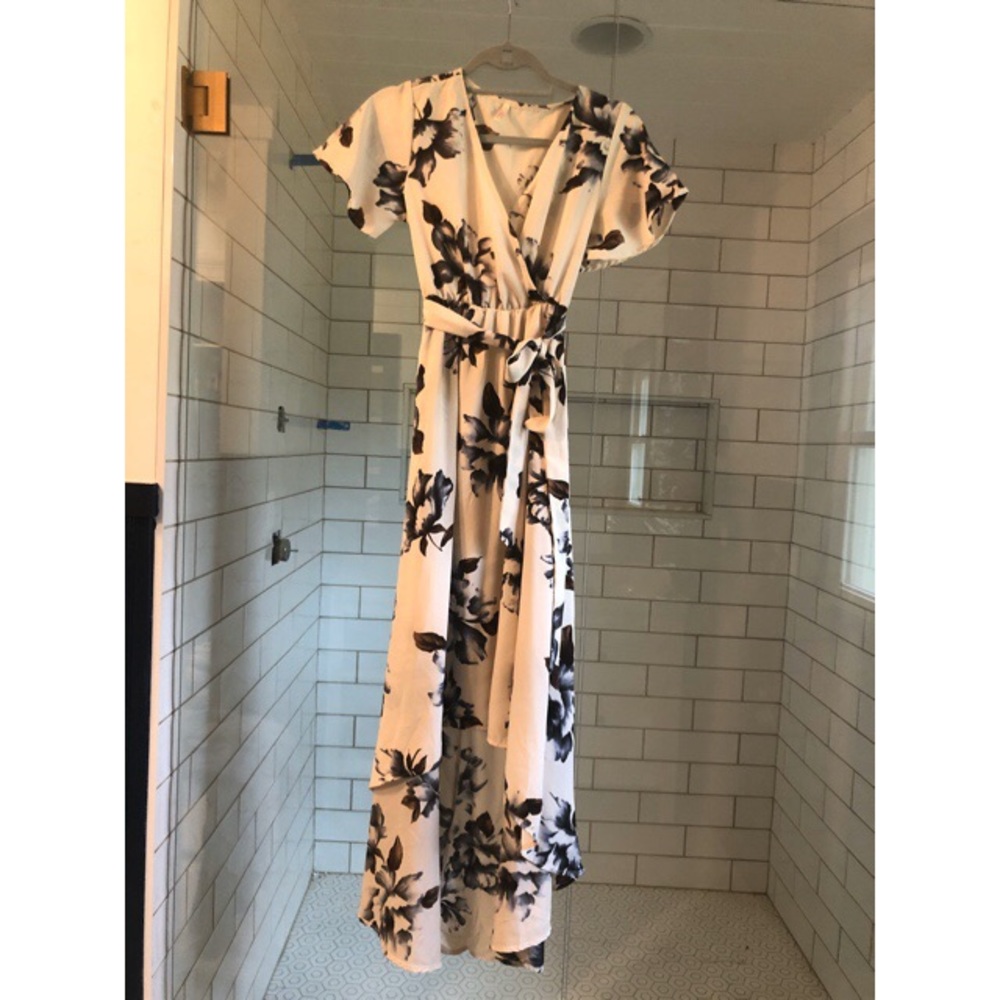Hi low floral dress with waist sash
